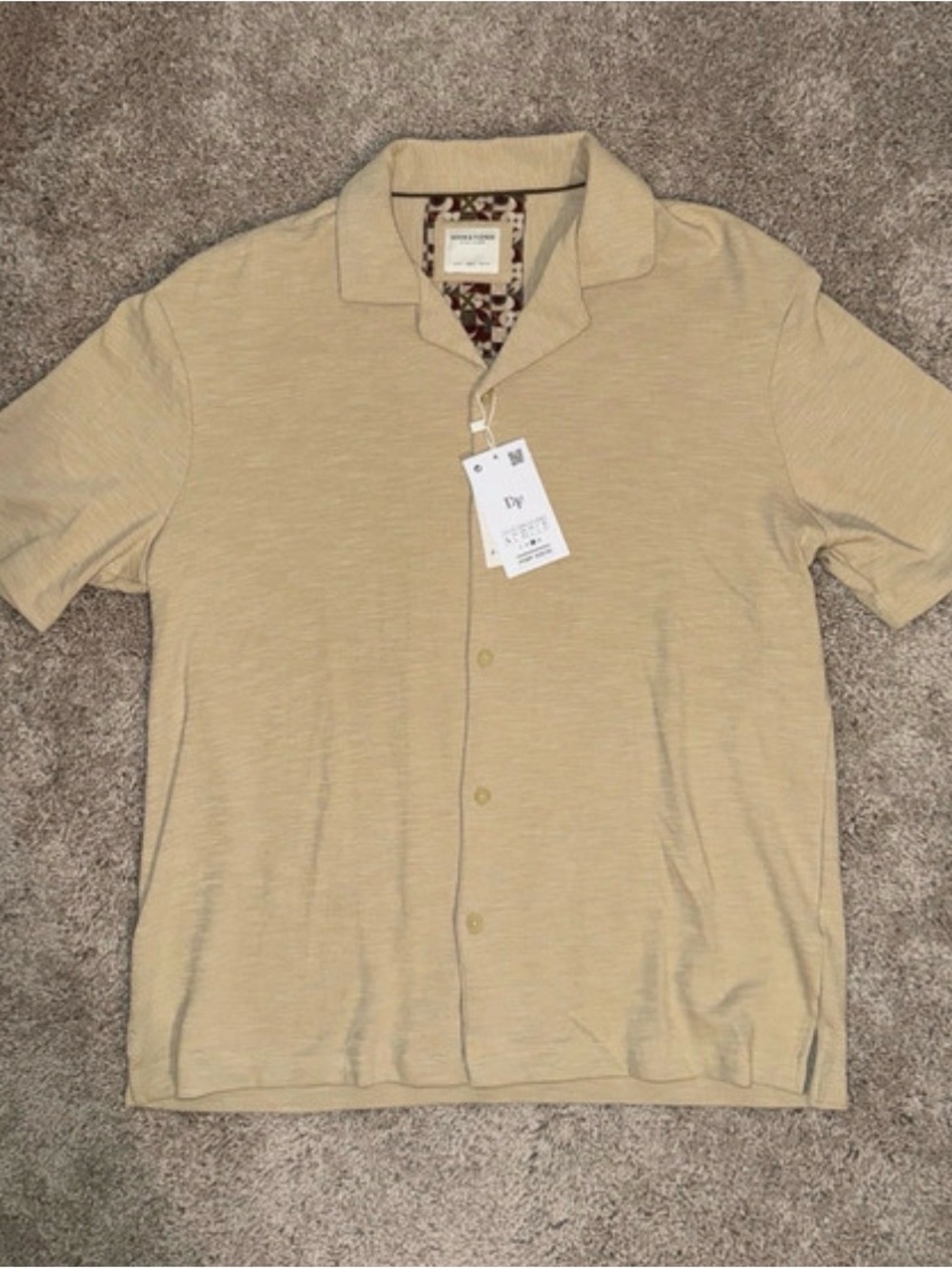 Denim & Flower Short Sleeve Button Shirt - Beige